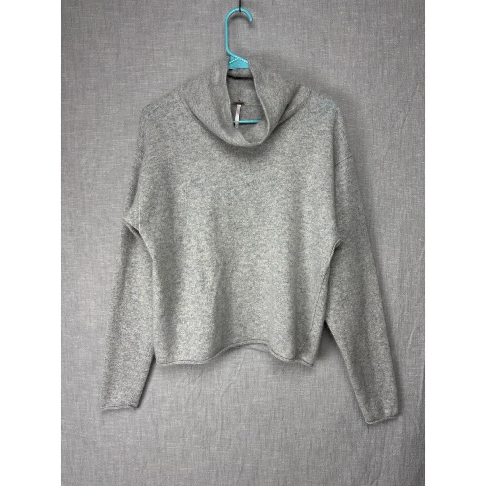 Free People 100% Cashmere Mock Neck Cropped Gray Sweater Relaxed Fit M